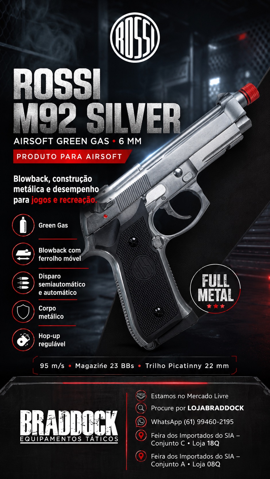 Story da Braddock apresentando a Rossi M92 Silver para airsoft